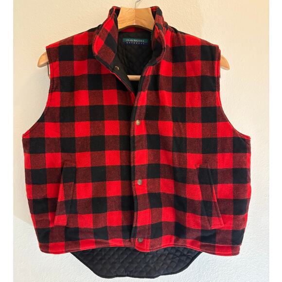 VTG CLAYBROOKE OUTDOORS Wool Blend Flannel Vest | Red Black Checkered | LARGE - Picture 1 of 6